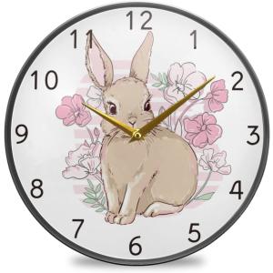 Chovvy 掛け時計 うさぎ 兎 ウサギ 兎柄 花 花柄 おしゃれ かわいい 可愛い サイレント 連続秒針 壁掛け時計 インテリア 置き時計 北欧