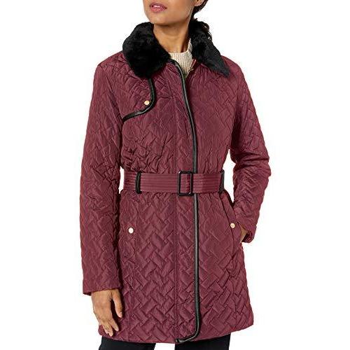 Cole Haan Women&apos;s Quilted Trench Coat, Eggplant, M...