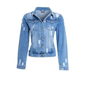 Womens Denim Jacket Ladies Blue Ripped Distressed Button Up Vintage Wash Si｜ysysstore