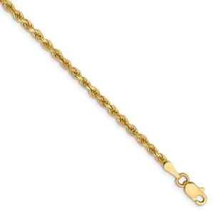 14KT 2.25MM Wide Diamond Cut Rope Anklet 9 Inches ...