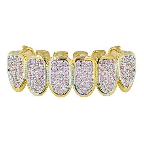 JINAO 18k Gold Plated All Iced Out Pink CZ Bottom ...