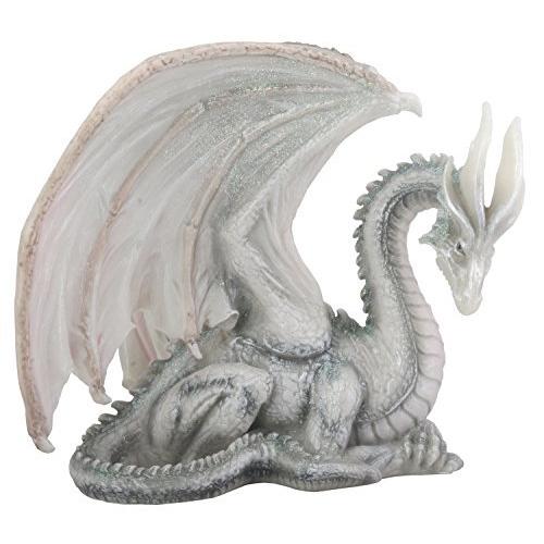 Wise Old White Dragon Collectible Serpent Drake置物像...