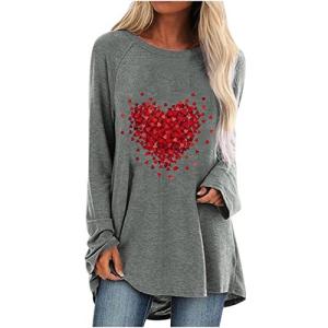 Valentines Day Shirt for Women Red Heart Print Tunic Top to wear with Leggi｜ysysstore