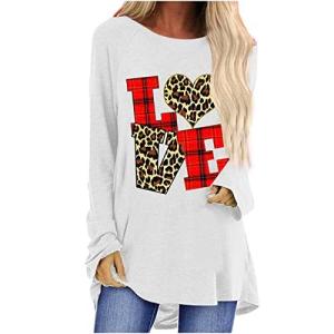 Women Long Sleeve Tops Valentines Day - Solid Color Love Heart Print Loose｜ysysstore