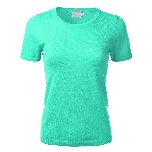 FLORIA Women&apos;s Soft Basic Crew Neck Pullover Short...