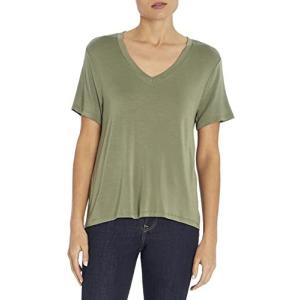 Three Dots Women's Short Sleeve Drapey V-Neck T-Shirt, Oil Green, Small並行輸入｜ysysstore