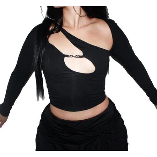 Sexy Hollow Out Skew Collar Skinny T-Shirts Women ...