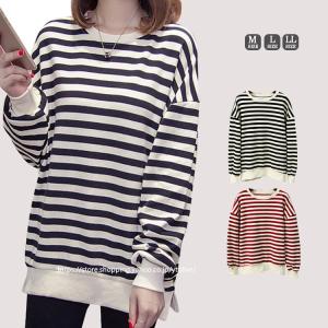 トップス 秋服 レディース Tシャツ カットソー 長袖 プルオーバー サイドスリット ボーダー