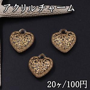 アクリルチャーム ハート 18×19mm クリアアンティークゴールド【20ヶ】｜yu-beads-parts