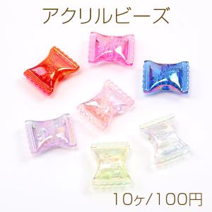 アクリルビーズ ハートと天使の羽根 オーロラ加工 キーホルダー