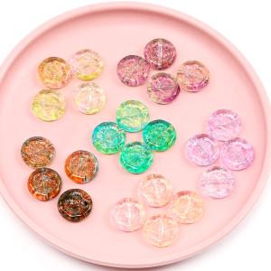 アクリルビーズ コイン型 フラワー模様入り 通...の詳細画像2