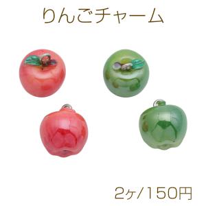 りんごチャーム 林檎 果物 光沢感 1カン付き フルーツチャーム 樹脂チャーム 約15×16mm（2ヶ）