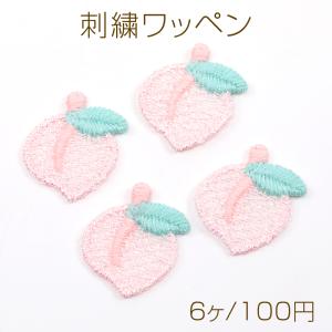 刺繍ワッペン 桃モチーフ アップリケ 刺繍パーツ テープキーホルダー装飾 衣服 帽子 靴 バッグ飾り付け (6枚入り)
