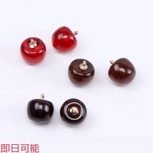【即日可能】高品質チェリーチャーム さくらんぼチャーム 樹脂チャーム 13mm ゴールド（6ヶ）