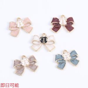 【即日可能】レジンチャーム リボン 17×21mm ゴールド（6ヶ）