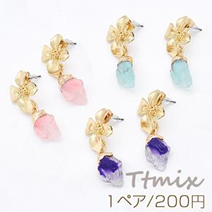 樹脂ピアス ドゥルージー風 不規則カット ポストピアス 花型 ゴールド 