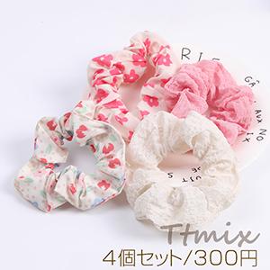 シュシュセット ヘアアクセサリー ピンク系（4個セット） : ビーズ