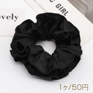 シュシュ 二重フリル 無地 ブラック ヘアゴム ...の商品画像