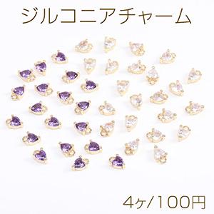 No.277 ゴールドライン　ジルコニア　チャーム　4ペア ジルコニアチャーム ハート型 4×7mm ゴールド（4ヶ） : ビーズアンド