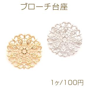 ブローチ台座 デザインブローチ台 透かし台 ブローチ金具 ブローチピン コサージュ金具 サークル型 約25mm（1ヶ）