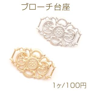 ブローチ台座 デザインブローチ台 透かし台 ブローチ金具 ブローチピン コサージュ金具 オーバル型 約20×31mm（1ヶ）