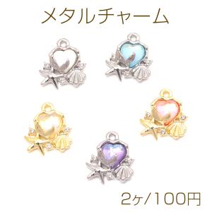 メタルチャーム 合金製 ハート ヒトデ ホタテ 海洋生物 マリンチャーム アクリルチャーム 約16×18mm（2ヶ）