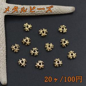 メタルビーズ ロンデル フラワー 3×6mm ゴールド【20ヶ】｜yu-beads-parts