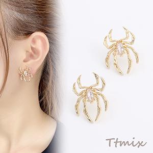 デザインピアス ジルコニアピアス 蜘蛛 16.5×23mm ゴールド（1ペア
