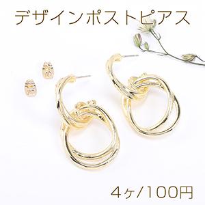 デザインポストピアス 2連フープ 20×37mm ゴールド