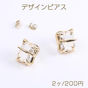 高品質デザインピアス 長方形型 ジルコニア付き 14×17mm ゴールド（2ヶ）｜yu-beads-parts