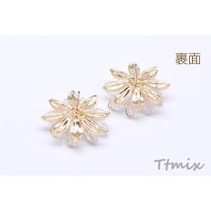 デザインピアス 8弁花 ガラスビース&ジルコニ...の詳細画像2