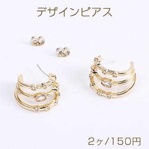 高品質デザインピアス フープピアス ジルコニア付き 9×21mm ゴールド（2ヶ）｜yu-beads-parts