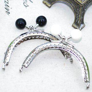 玉付 がま口パーツ メッシュラウンド ロジウム 8.7cm｜yu-beads-parts