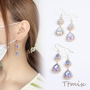 フックピアス ガラスラインストーン付き しずく型 14×54mm ゴールド（1  