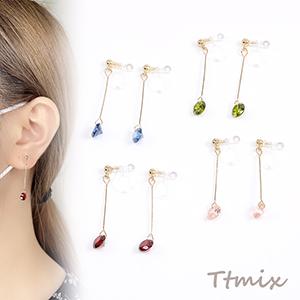 樹脂ノンホールピアス 樹脂イヤリング カラーストーンイヤリング ピアノ線 ラウンド 6×34mm（1...