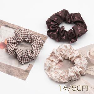 シュシュ ブラウン シンプル チェック リボン フラワー 髪飾り 髪留め ヘアゴム ヘアアクセサリー（1ヶ）