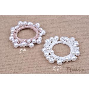 パール付きシュシュ ヘアアクセサリー 8cm(1ヶ)の詳細画像1