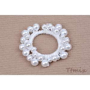 パール付きシュシュ ヘアアクセサリー 8cm(1ヶ)の詳細画像2