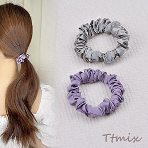 シュシュ ヘアアクセサリー 6.5cm グレー＆パープル（2個セット
