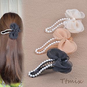 ヘアクリップ ヘアアクセサリー パール リボン 10×12cm（1ヶ