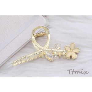 バンスクリップ メタルヘアクリップ フラワー付...の詳細画像2