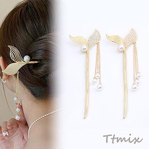 淡水パール＊タッセル＊かんざし 一繋ぎパールのメッキパーツタッセル簪（一本挿し）【MA-310