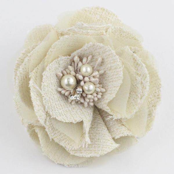 【定形外郵便OK２９０円】 コサージュ/ツイード オーガンジー重なり 大きめ c80☆ベージュ   ...