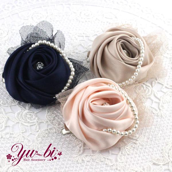 【定形外郵便OK２９０円】コサージュ/サテン ローズ 上品 ラメいりチュール c84☆ピンク/ベージ...