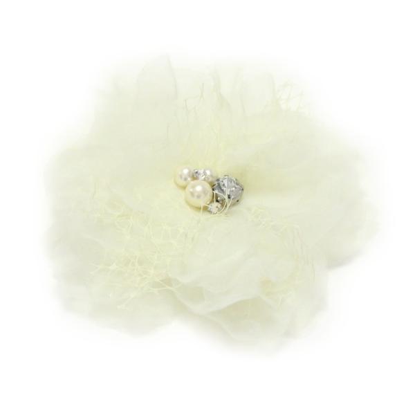 【ゆうパケット送料250円】コサージュ/華やか 大きめ お花 パール ラインストーン シフォン レー...