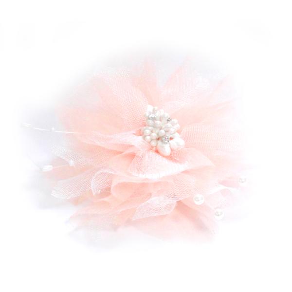 【定形外郵便OK２９０円】コサージュ/華やか レースチュール ワイヤーパール c87☆サーモンピンク...