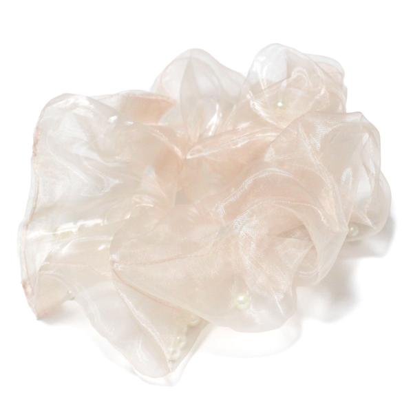 【ゆうパケット送料250円】シュシュ/上品パールビーズ入り シフォン ふわふわ 透け感 シースルー ...