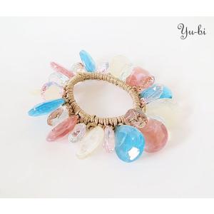 ヘアゴム/爽やか クリア 楕円 ビーズ じゃら...の詳細画像1