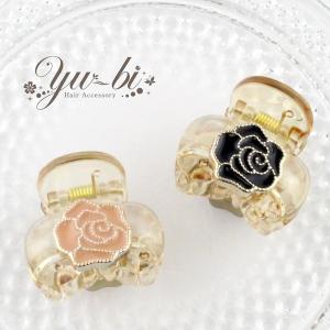 【ゆうパケット送料250円】ヘアクリップ/ミニミニバンスクリップ ペイント ばら k141☆ピンク/黒 透明 クリア ヘアアクセサリー