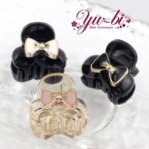 【ゆうパケット送料250円】ヘアクリップ/ミニミニバンスクリップ リボン k142☆ピンク/白/黒 透明 クリア ヘアアクセサリー 前髪どめ